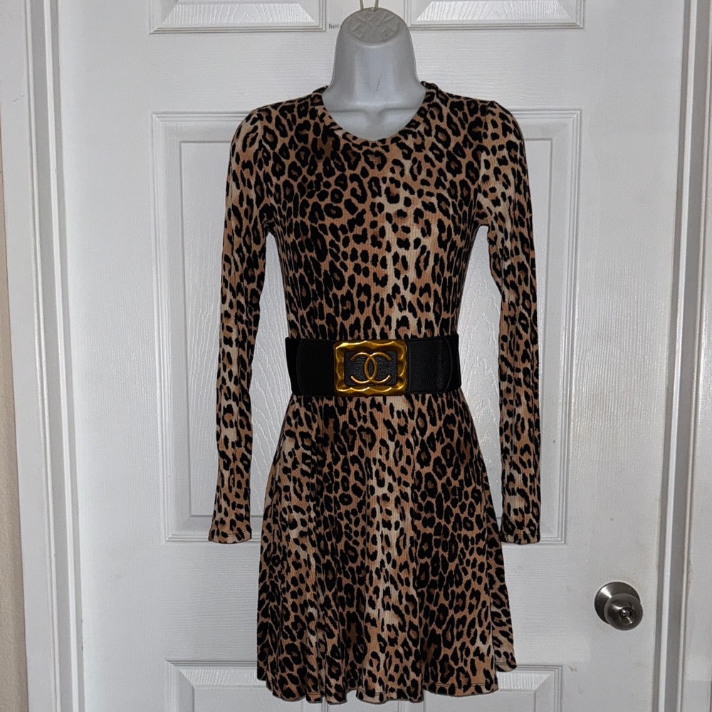 Leopard Print Long Sleeve Dress